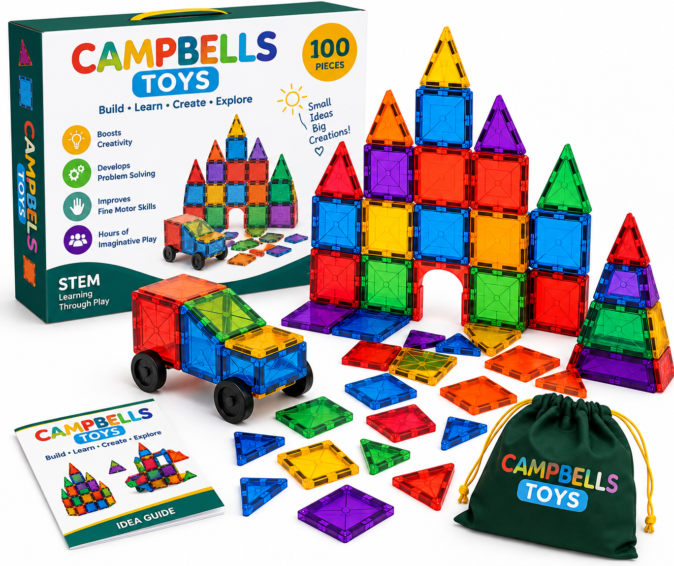 CAMPBELLS TOYS 100-Piece Magnetic Building Tiles Set