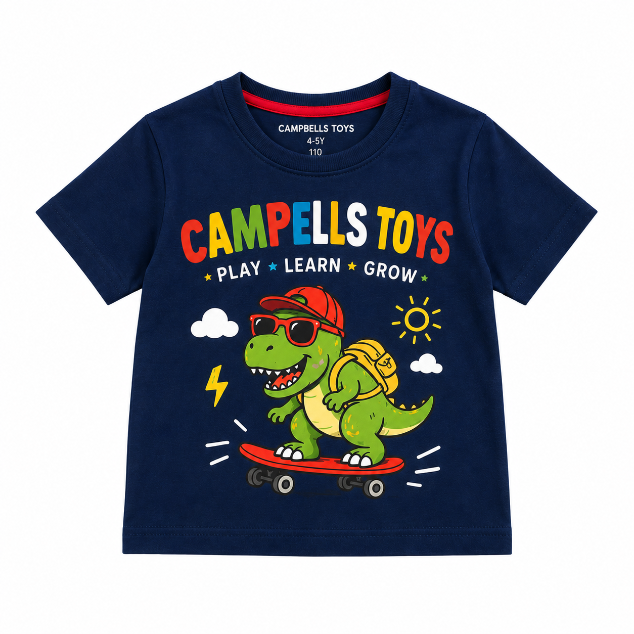 CAMPBELLS TOYS Kids Dinosaur Graphic T-Shirt – Navy Short Sleeve Cotton Tee