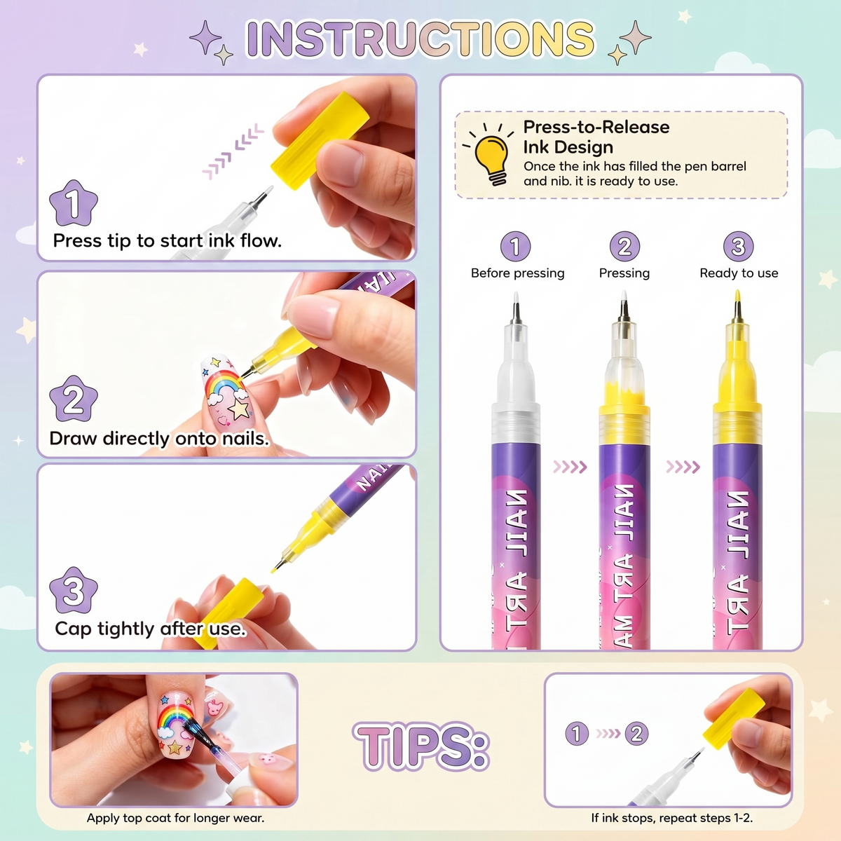 Kids Washable Nail Art Pen Set
