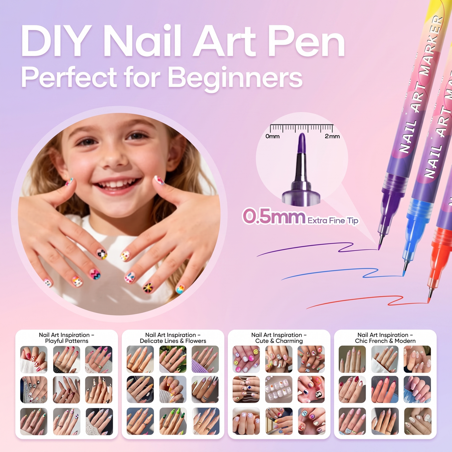 Kids Washable Nail Art Pen Set