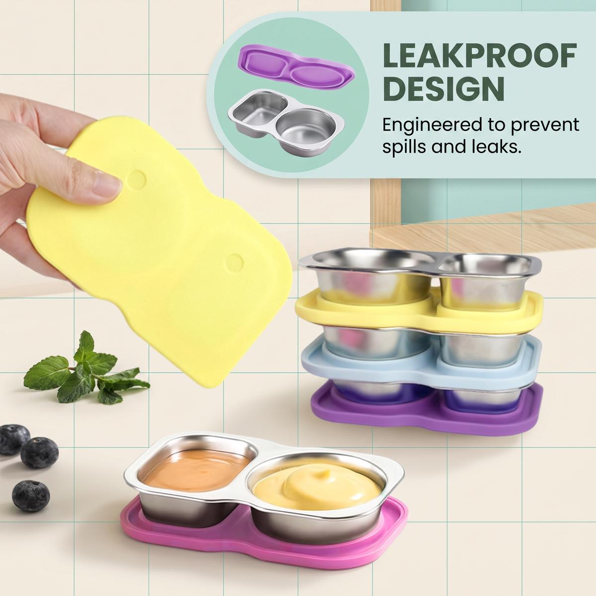 Stainless Steel Food Containers with Silicone Lids (2-Pack)