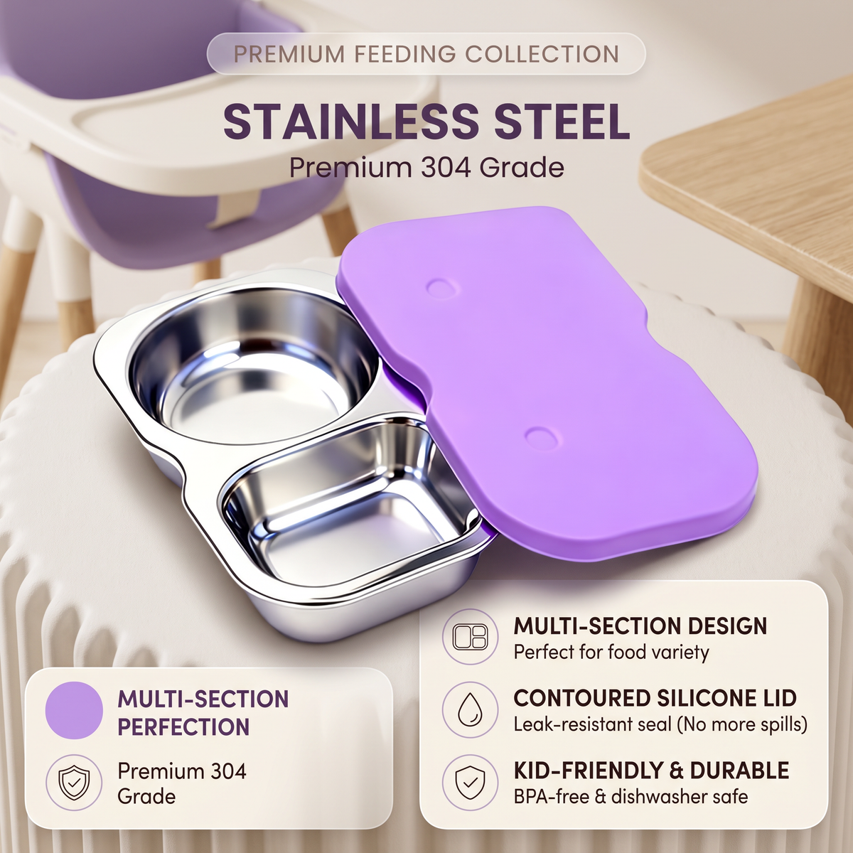 Stainless Steel Food Containers with Silicone Lids (2-Pack)