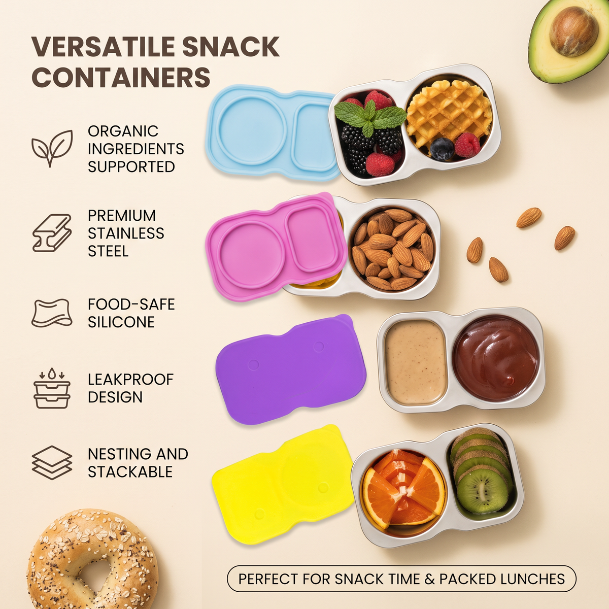 Stainless Steel Food Containers with Silicone Lids (2-Pack)