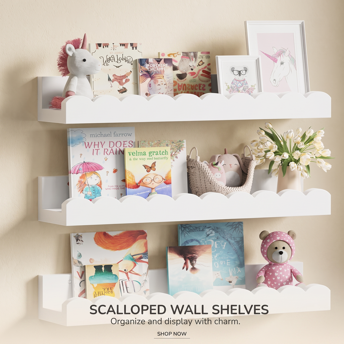 Scalloped Wooden Nursery Shelf